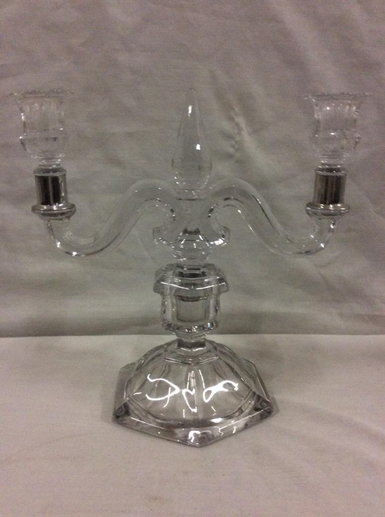 Set of 3 gorgeous 40's era glass/crystal candle holders incl. floral etched pair