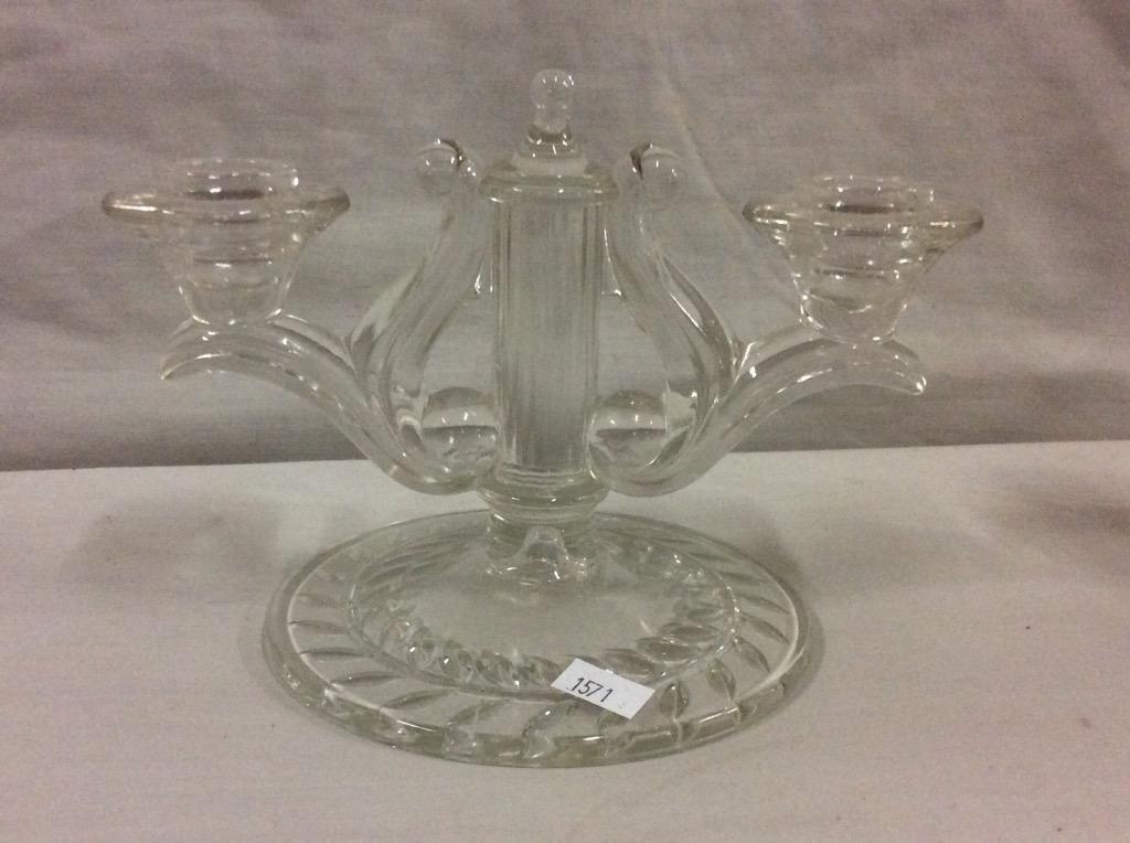 Set of 3 gorgeous 40's era glass/crystal candle holders incl. floral etched pair