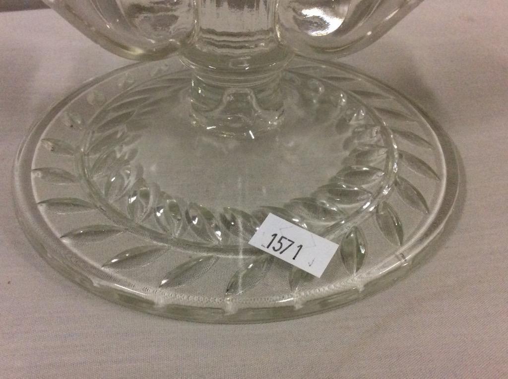 Set of 3 gorgeous 40's era glass/crystal candle holders incl. floral etched pair