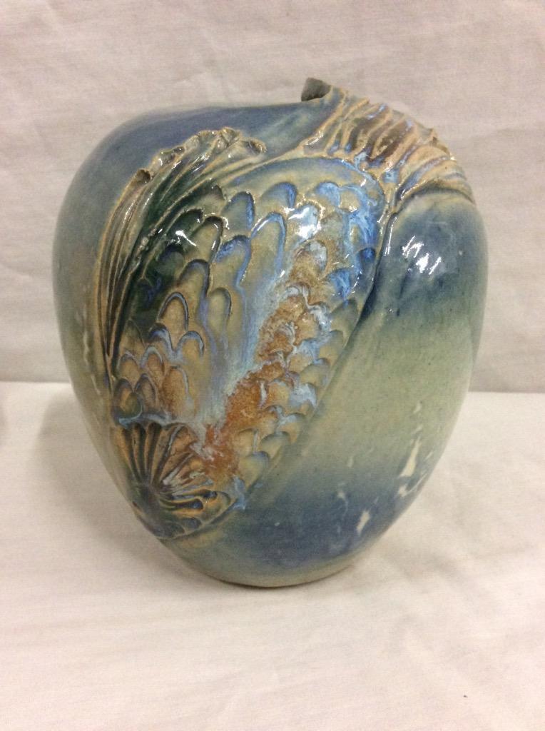 2 pottery vases incl. signed Ura Russell Pueblo vase and salmon motif vase signed by the artist