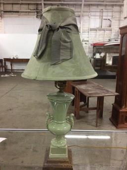 Vintage 40's porcelain double handled "vase" base lamp with matching shade