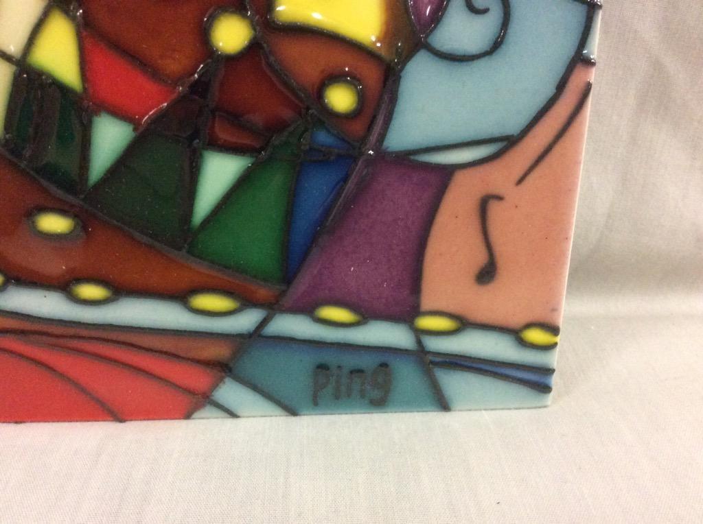 Selection of hand painted tiles incl. dancing Kokopelli tile, 2 cat tiles signed Milson & Louis +