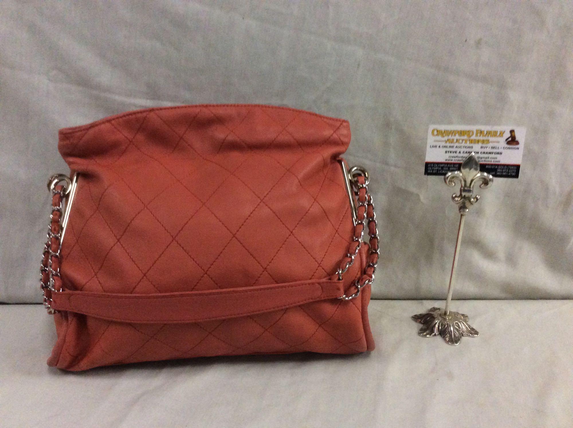 Lightly used vintage Chanel orange/pink shoulder bag w/ diamond stitching - approx $3500 value