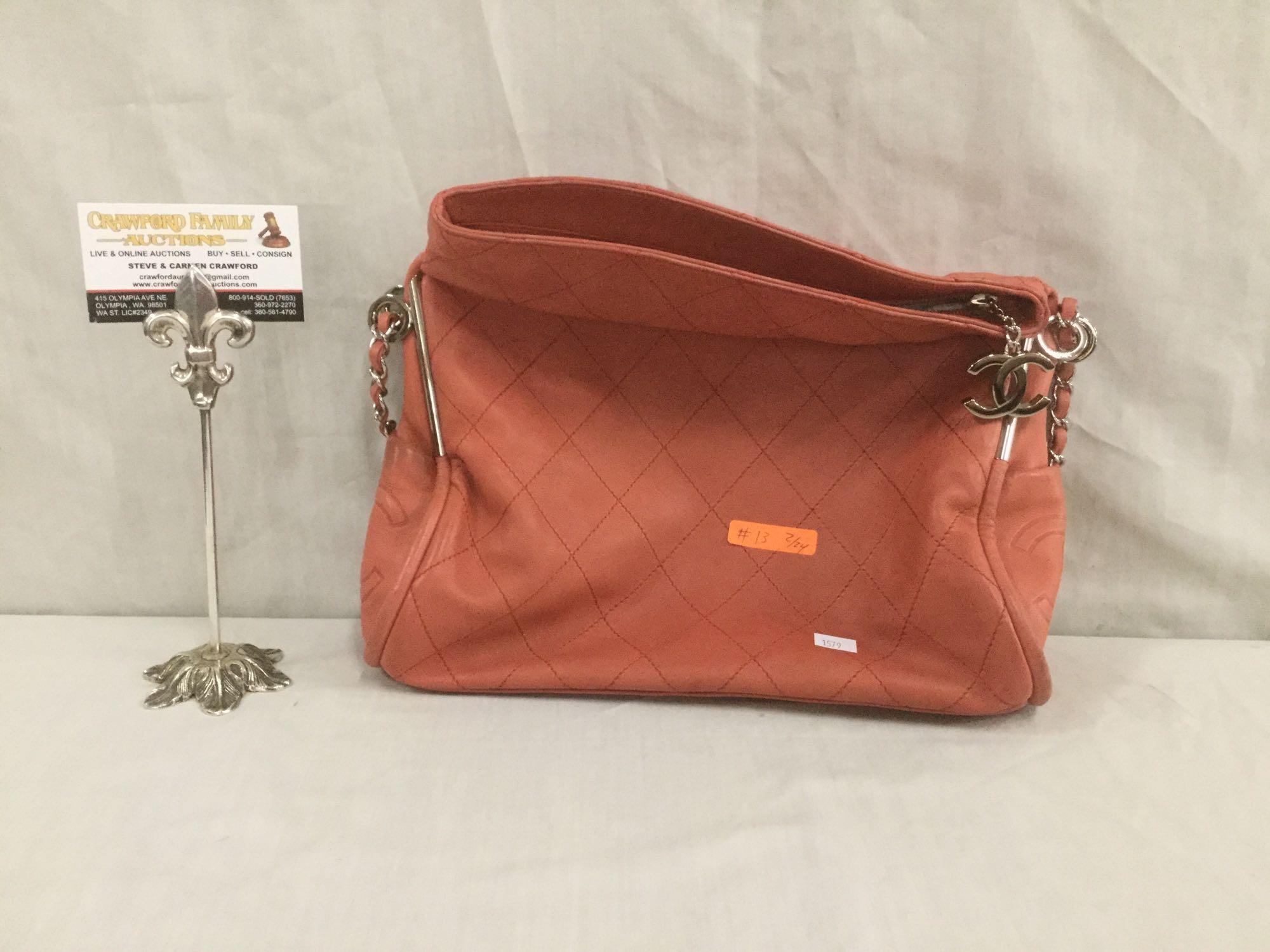 Lightly used vintage Chanel orange/pink shoulder bag w/ diamond stitching - approx $3500 value