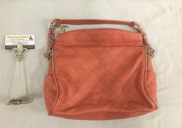 Lightly used vintage Chanel orange/pink shoulder bag w/ diamond stitching - approx $3500 value