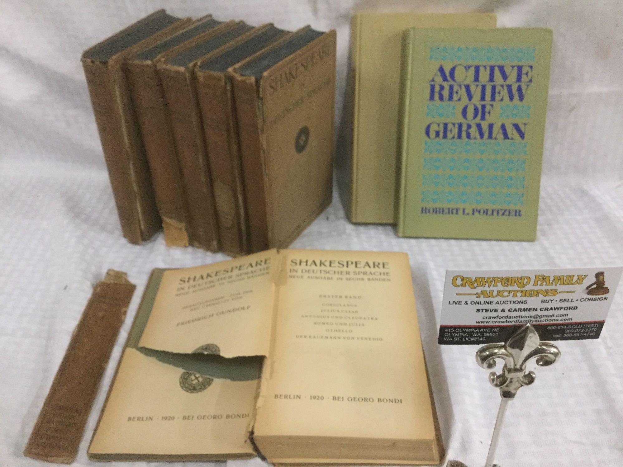 8 Rare books - 6 volume set "Shakespeare in German" 1920 w/ Swastika on cover (as is) + 2 more