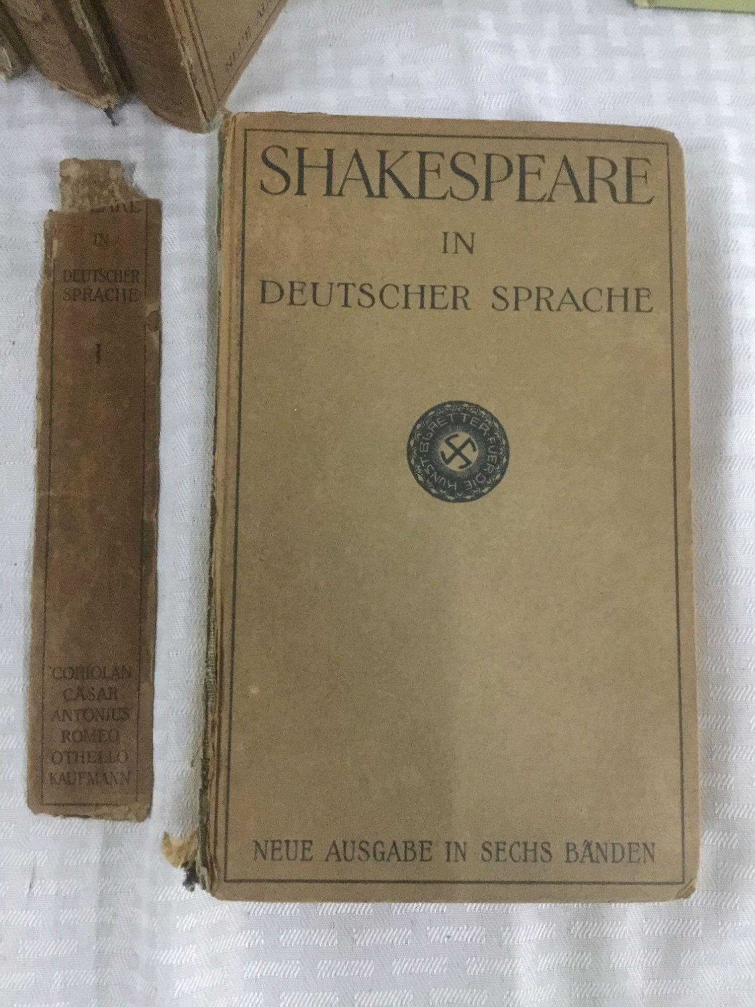 8 Rare books - 6 volume set "Shakespeare in German" 1920 w/ Swastika on cover (as is) + 2 more
