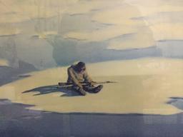 Rare "End of the Hunt" framed print by Alaskan Inuit artist Fred Machetanz - signed & #'d 351/950