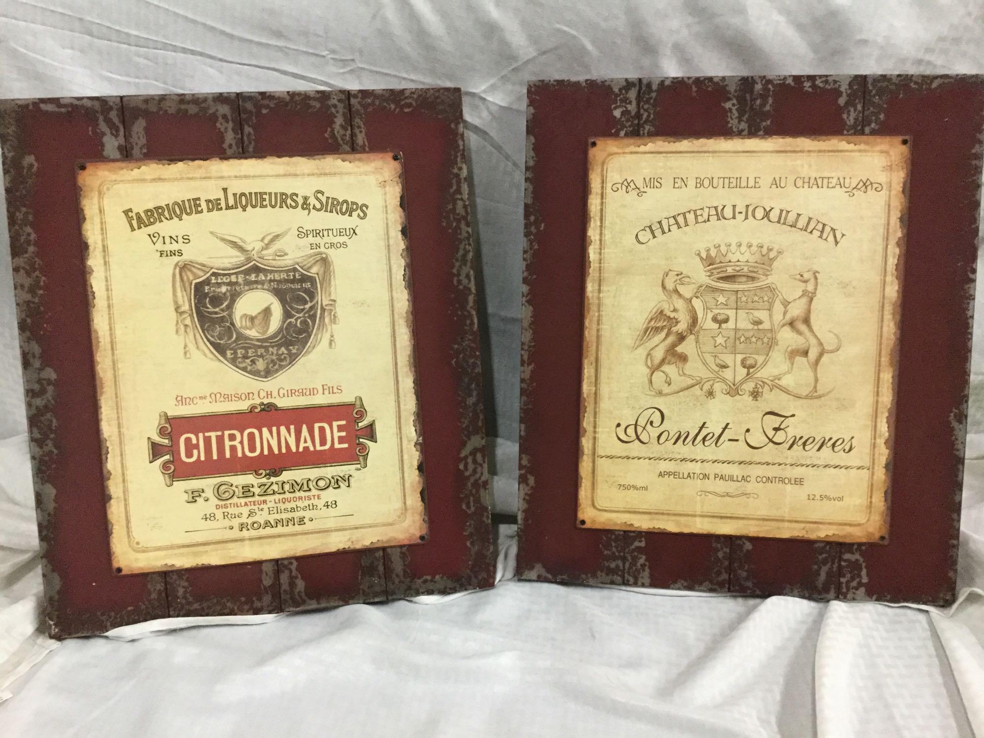 Set of two antique look advertising prints - Citronade & Chateau Jouillian Pontet-Freres