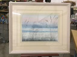Large framed early morning Boundary Bay Puget Sound print in frame by Jeane Duffey