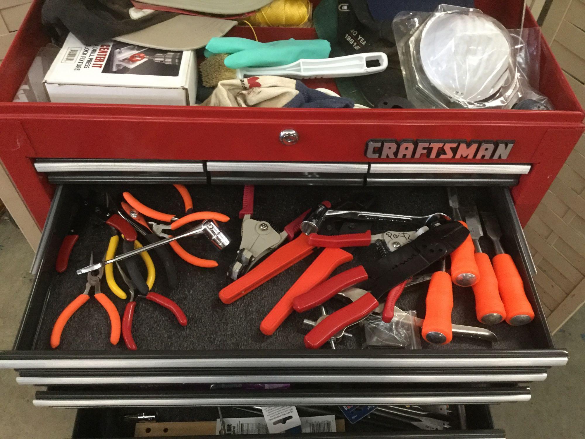 2 pc Craftsman locking rolling tool chest - 13 drawers filled with misc hand tool sets and more
