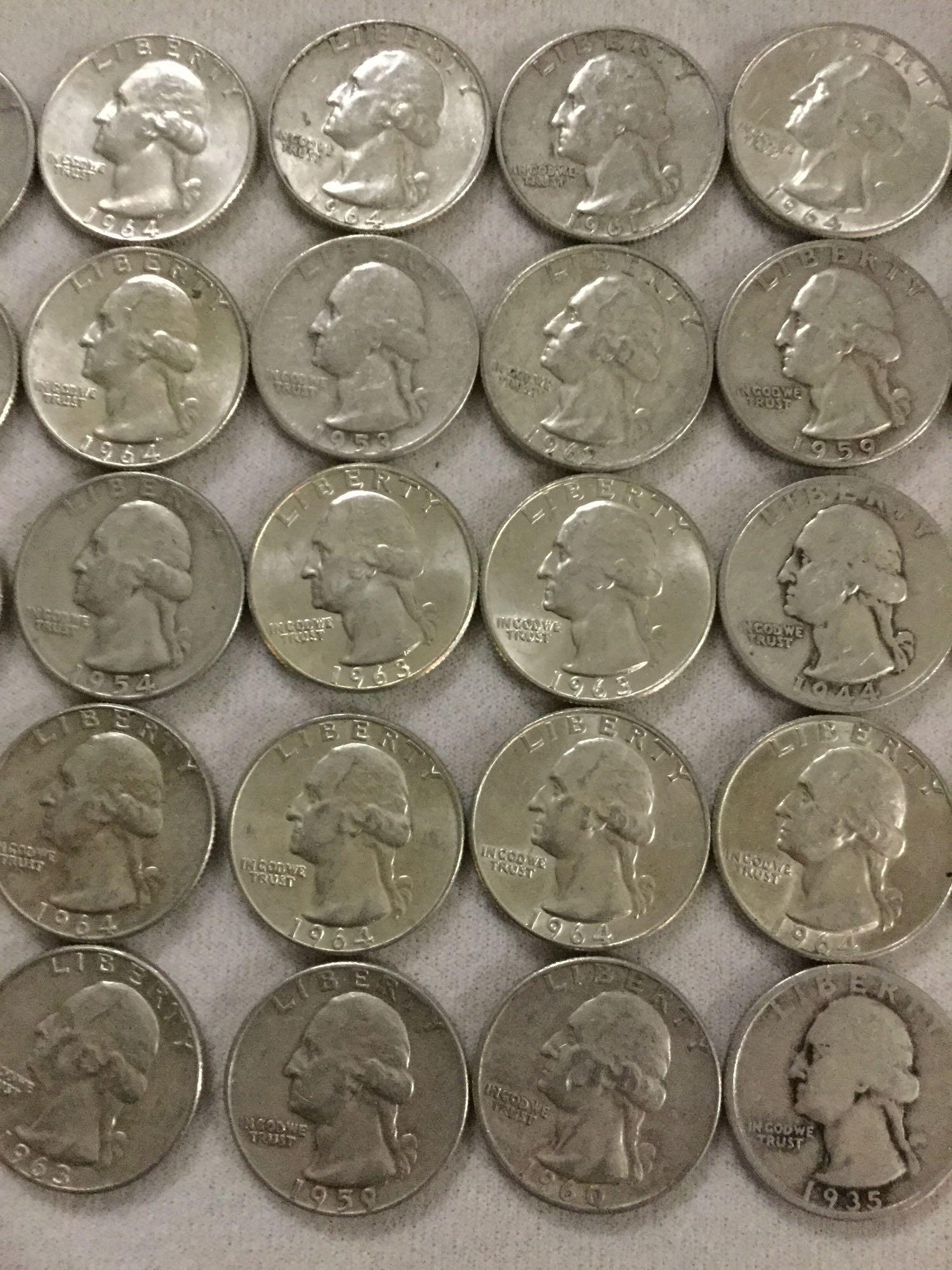 Collection of 50 silver Washington quarters from estate safety deposit box