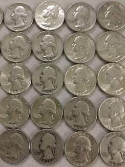 Collection of 50 silver Washington quarters from estate safety deposit box