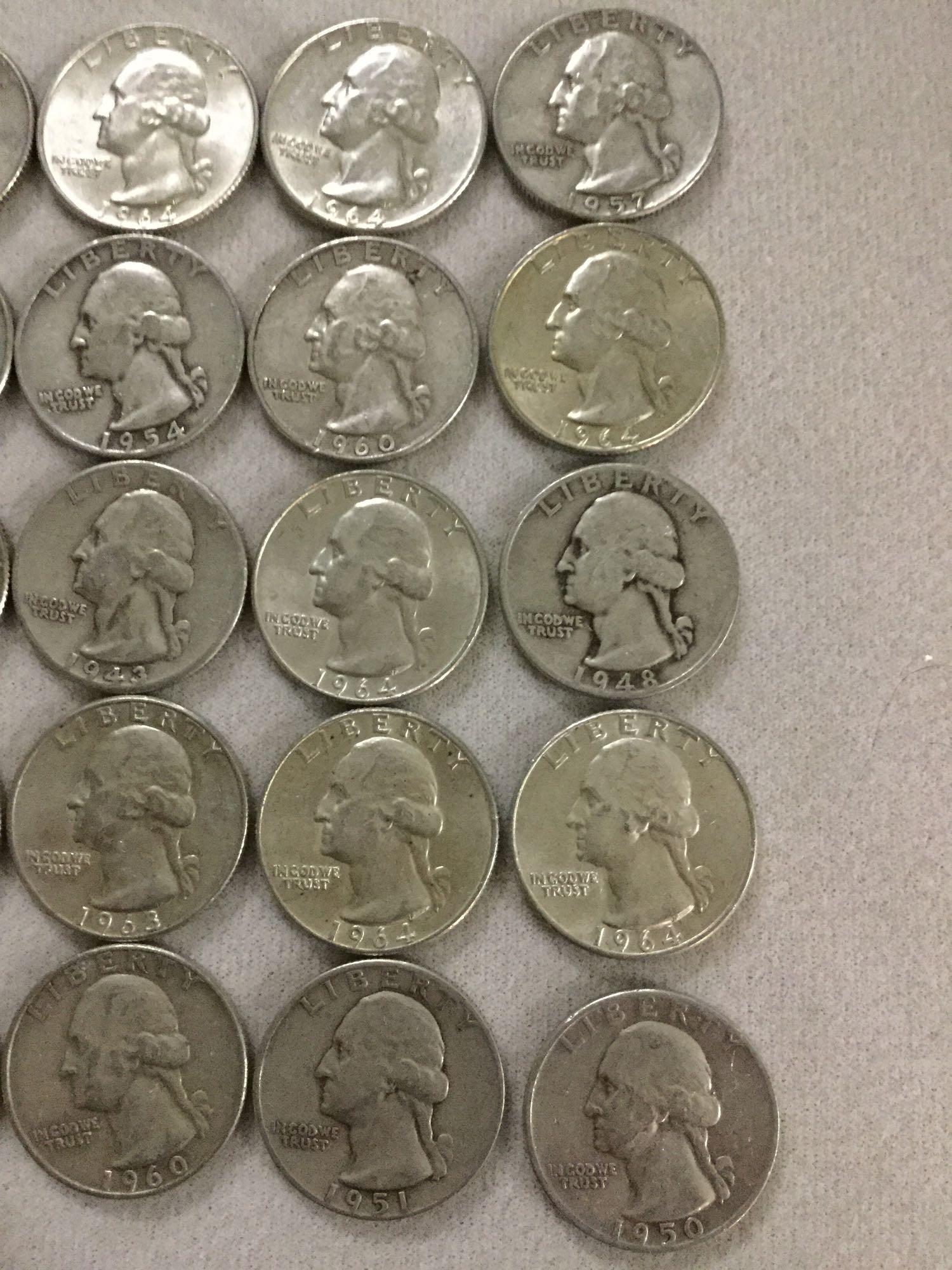 Collection of 50 silver Washington quarters from estate safety deposit box