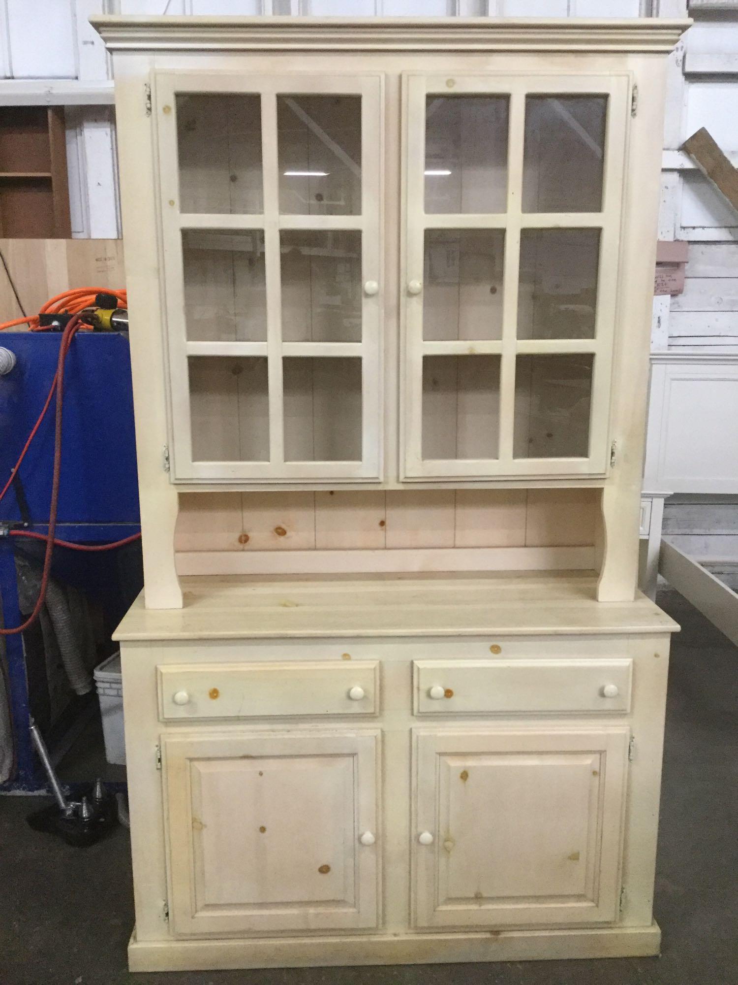 2 pc light pine wood kitchen cupboard hutch