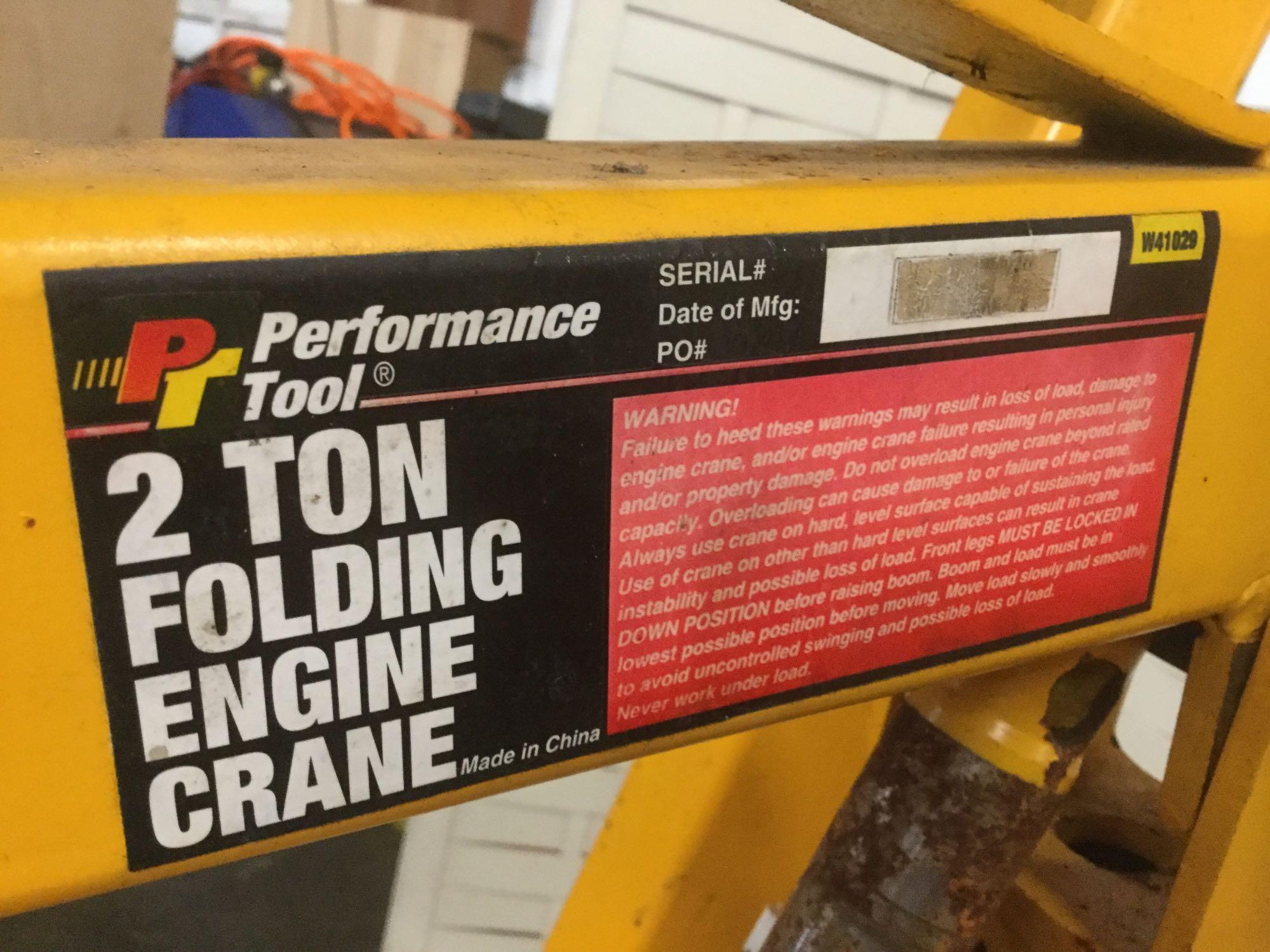 2 Ton folding engine crane by Performance Tool with 8 Ton Ram