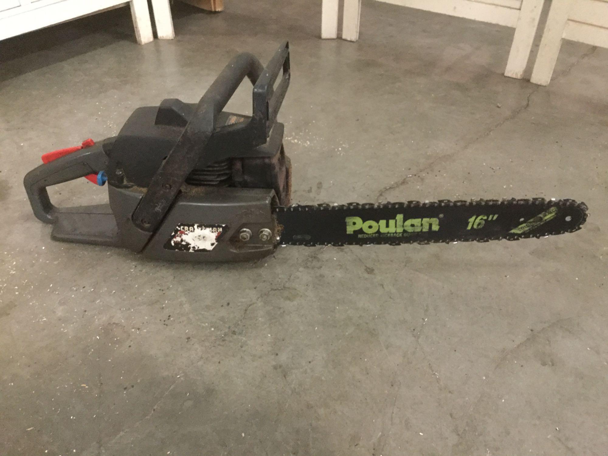Sears Craftsman 14 inch gas operated chainsaw, with Poulan 16 inch reduced kickback guide