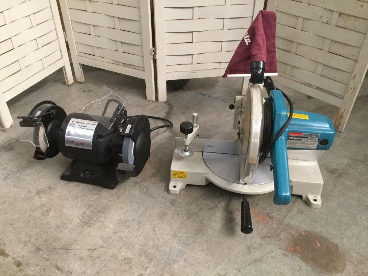 2 shop tools - Makita 10" Miter saw & Alltrade 6" Bench Grinder