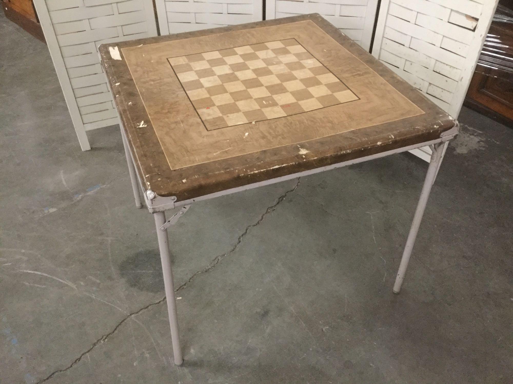 Vintage The Durham Line folding card table w/ checker board top by Durham Mfg Corp