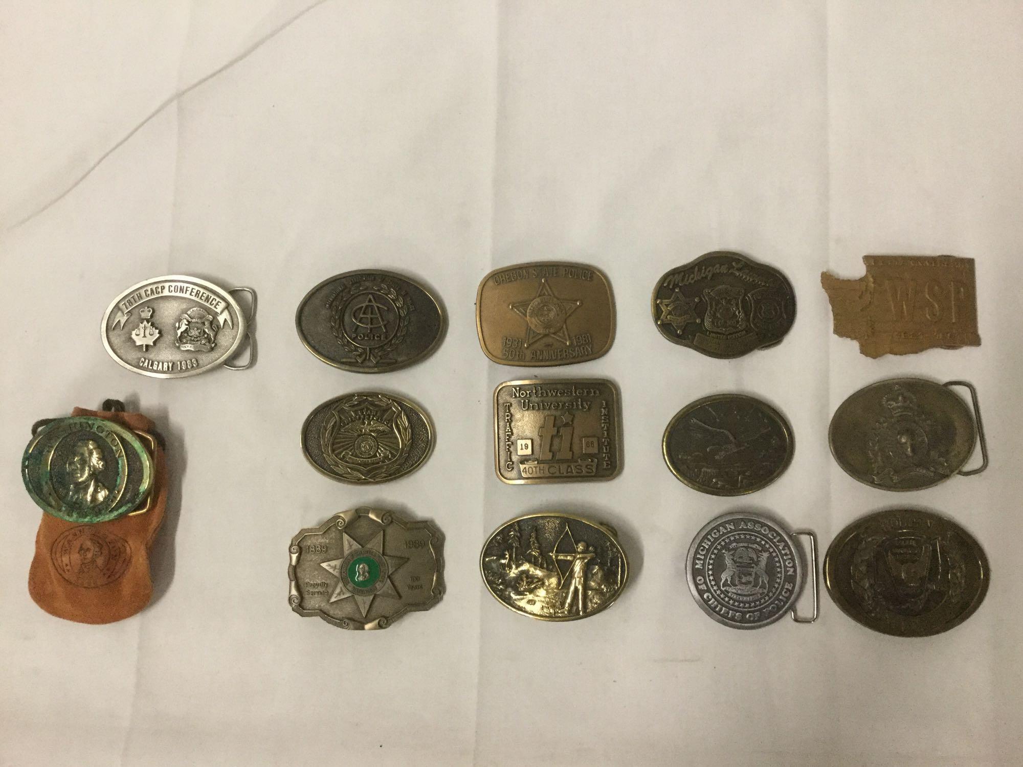 14 metal belt buckles - 78th CACP conference Calgary 1983, Oregon State, and more see desc