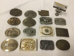 15 metal belt buckles incl. Montana Highway Patrol, Marlboro, Budweiser, etc see desc