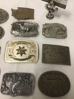 15 metal belt buckles incl. Montana Highway Patrol, Marlboro, Budweiser, etc see desc