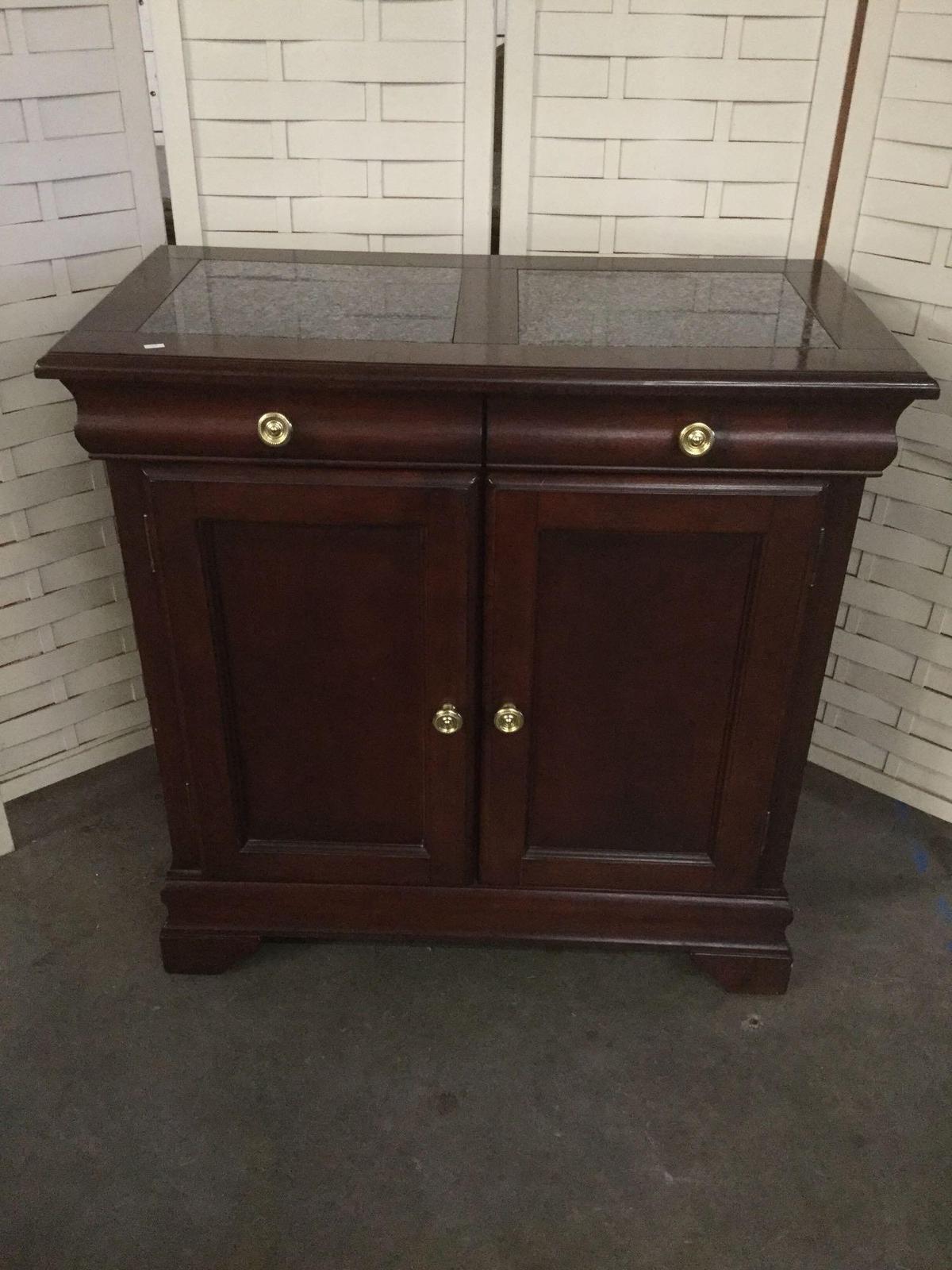 Marble top 2 door bar cabinet or dry bar