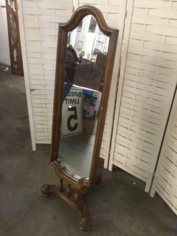 Vintage burnished walnut full length bedroom mirror