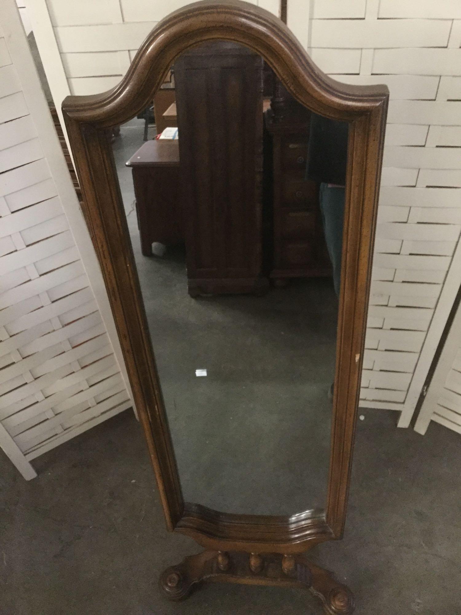 Vintage burnished walnut full length bedroom mirror