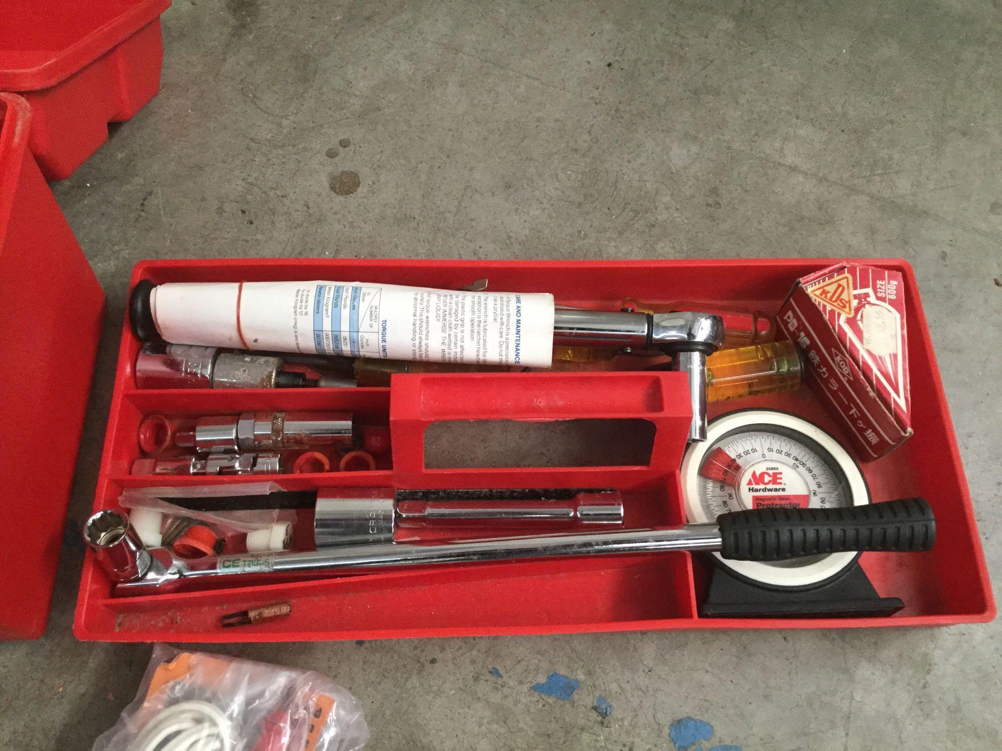 Plastic tuff box full of hammers, wrenches, planer, etc see pics