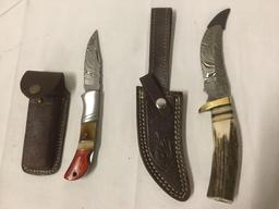 Lot of 2 vintage knives incl. pocket knife with triple inlay handle and bone handled hunting knife