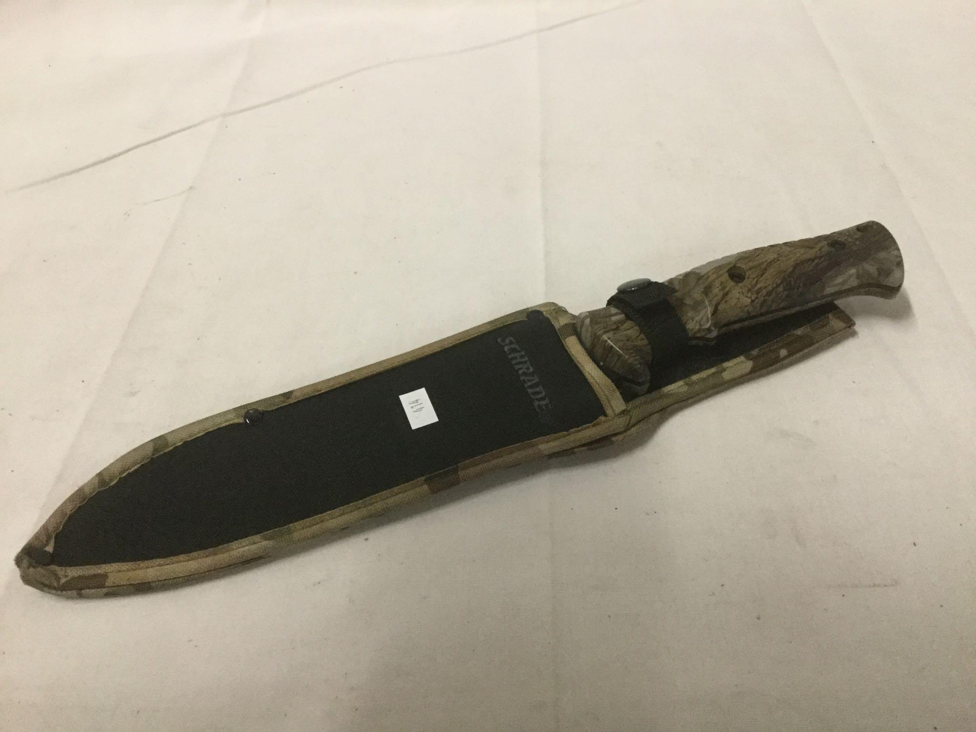 Fixed blade camo Schrade hunting knife with sheath