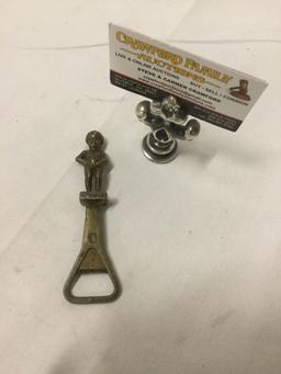 Vintage Brass urinating cherub bottle opener - marked Bruxelles