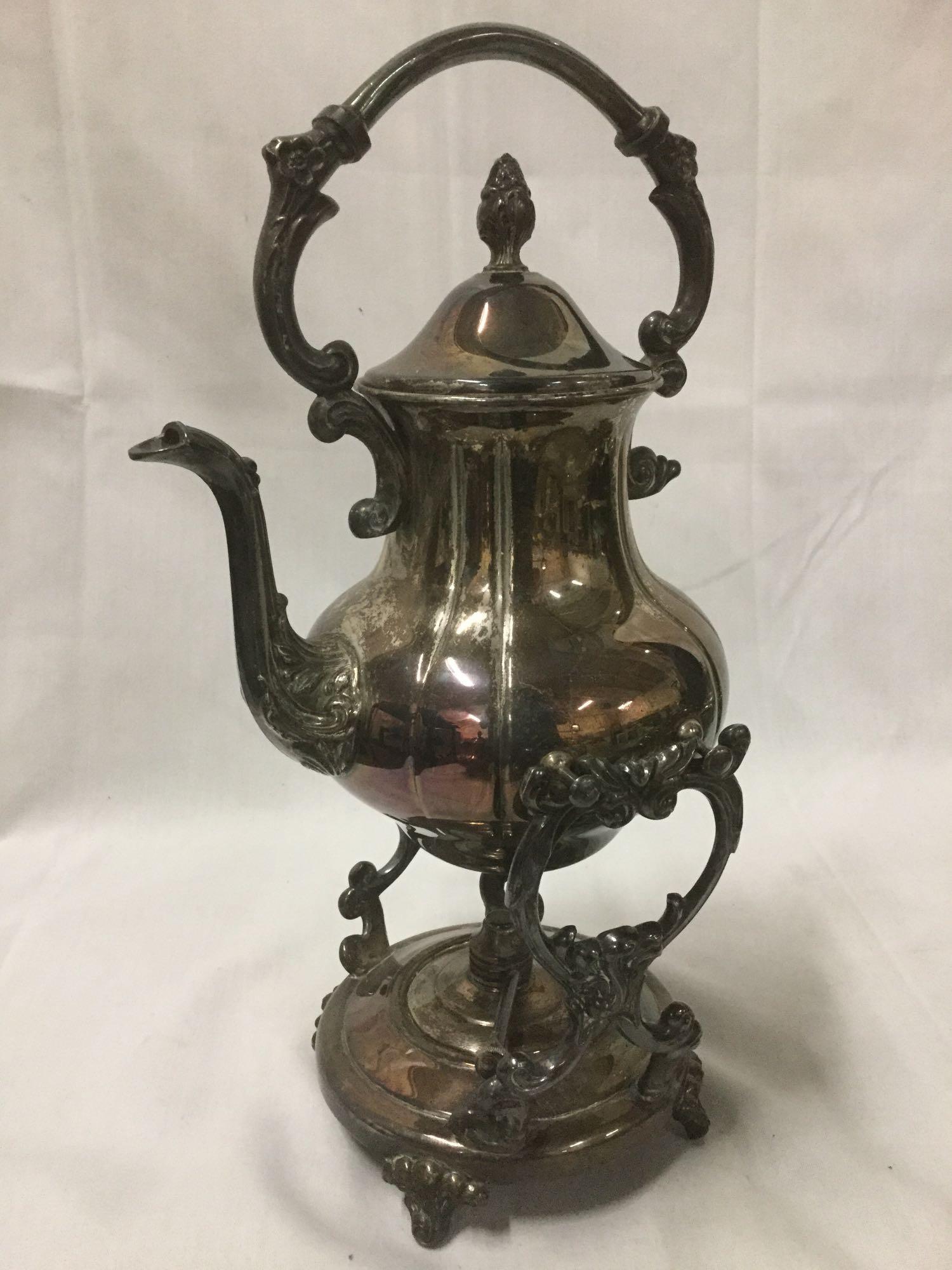 10 pieces of antique silver plate tea set and weighted silver shakers