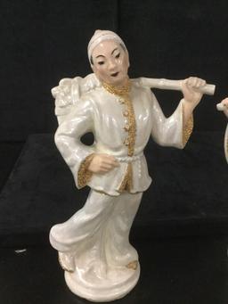 Set of 3 mid century ceramic Asian lady figurines marked CP Ling 1954