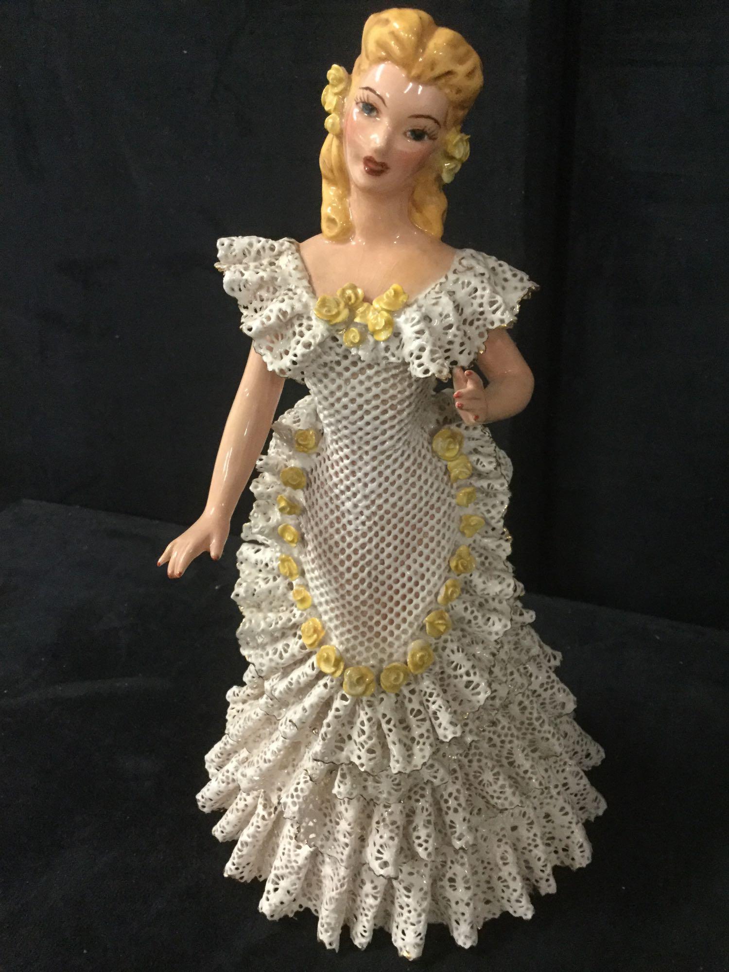 10 porcelain lady figurines & vases incl. many hand painted & marked "Audrey" - see pictures