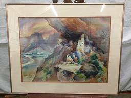 Framed C Warren Cullar ruinous cityscape print - hand signed & #'d 324/500