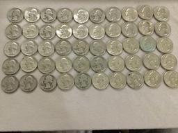 Collection of 50 silver Washington quarters from estate safety deposit box