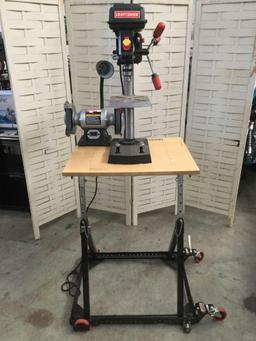 Sears Craftsman 9 inch drill press on Craftsman work table, and Craftsman 6" grinder
