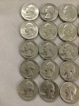 Collection of 50 silver Washington quarters from estate safety deposit box