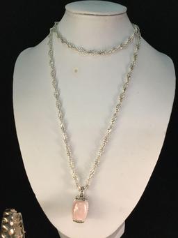 Beautiful sterling silver necklace w/ natural stone pendant and heavy silver bracelet