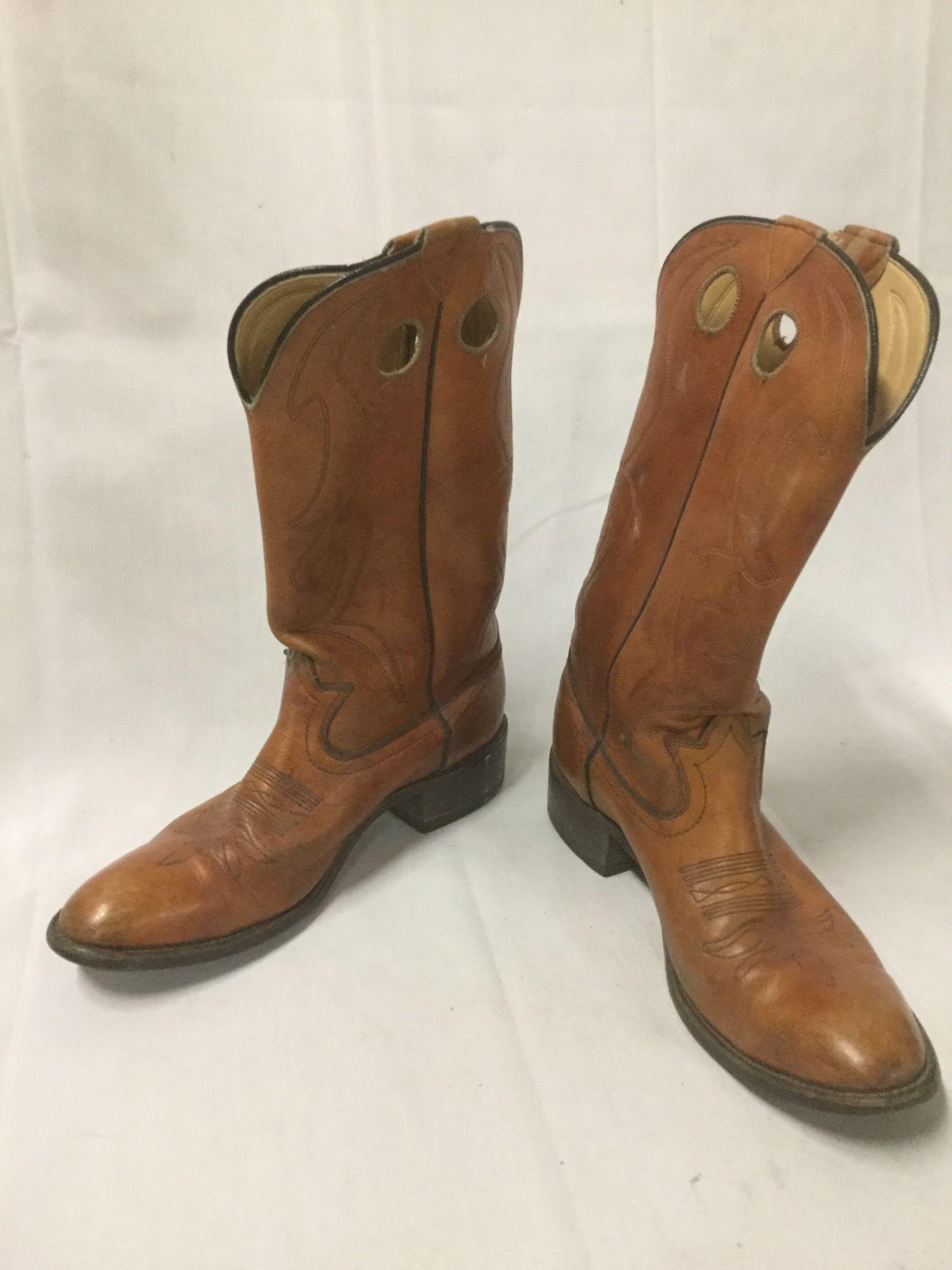 3 pairs of men's leather boots - Nocono black boots sz 10D, Brown Cowboy boots size 10 1/2 +