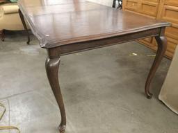 Vintage wooden low dining table with cabriole legs - 1 leaf