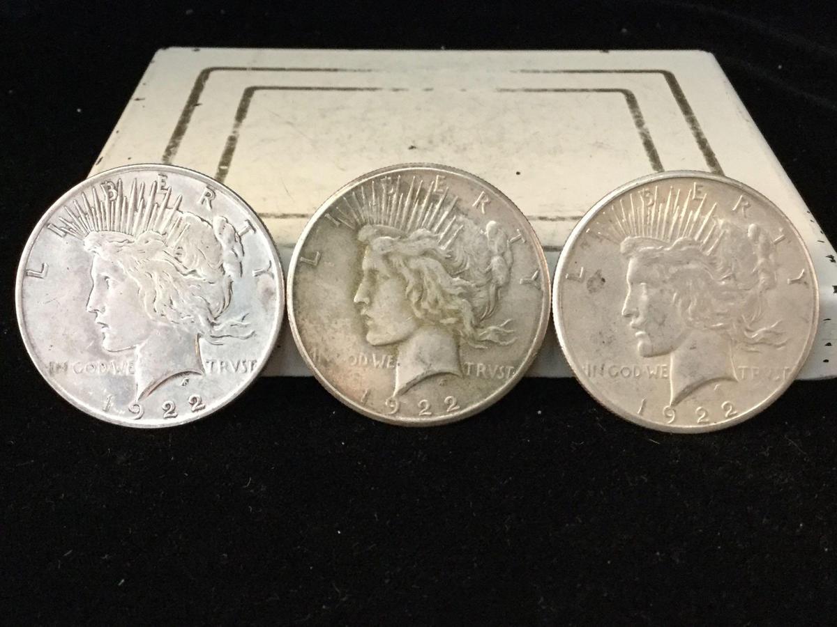 1922 and 2 1922-S silver peace dollars