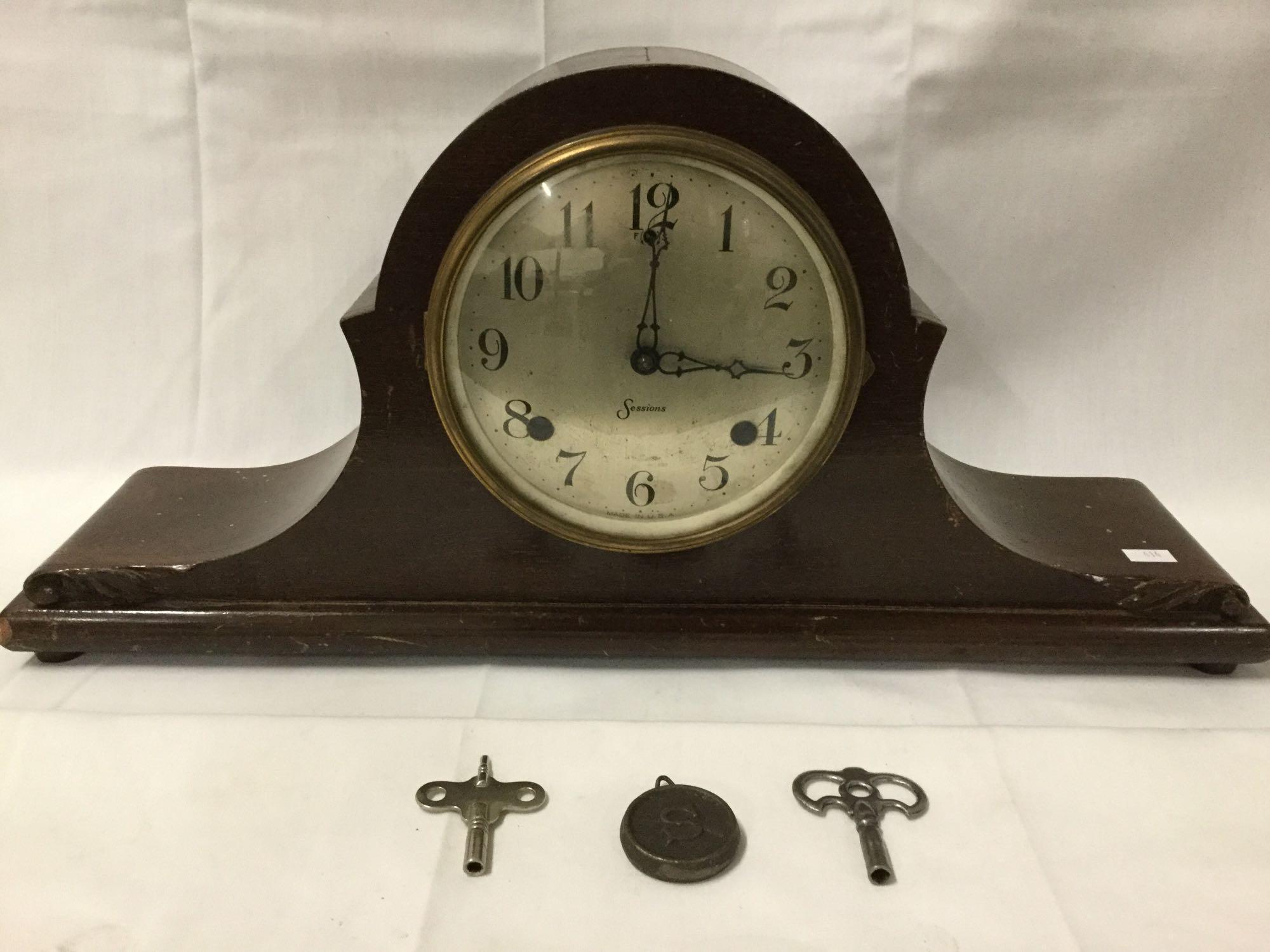 Antique Sessions time strike mantle clock w/ 2 keys - needs servicing