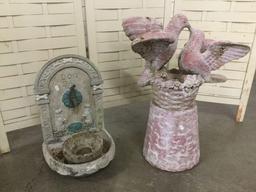 2 cement garden pcs incl. 2 piece Love Birds statue fountain marked 1987 Henri Studio & fountain