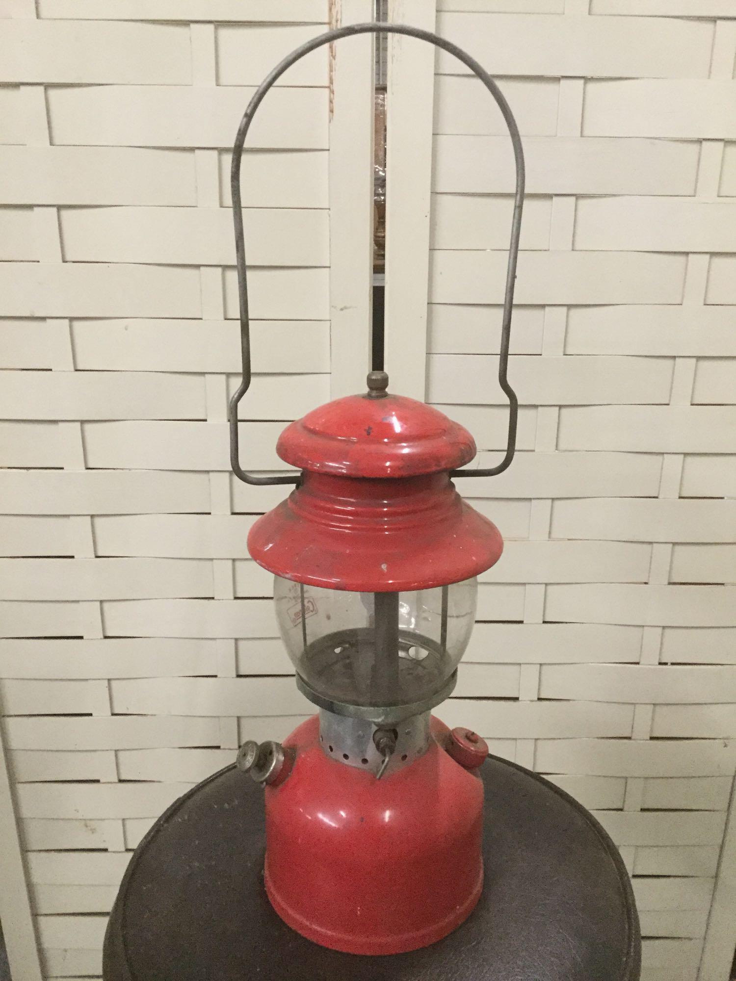 RARE vintage red Coleman gas camping lantern