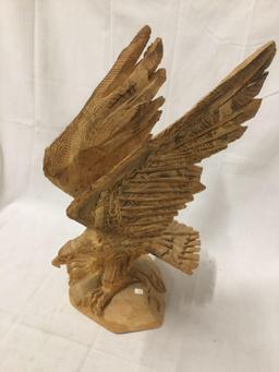 Large wood carved eagle sculpture art piece
