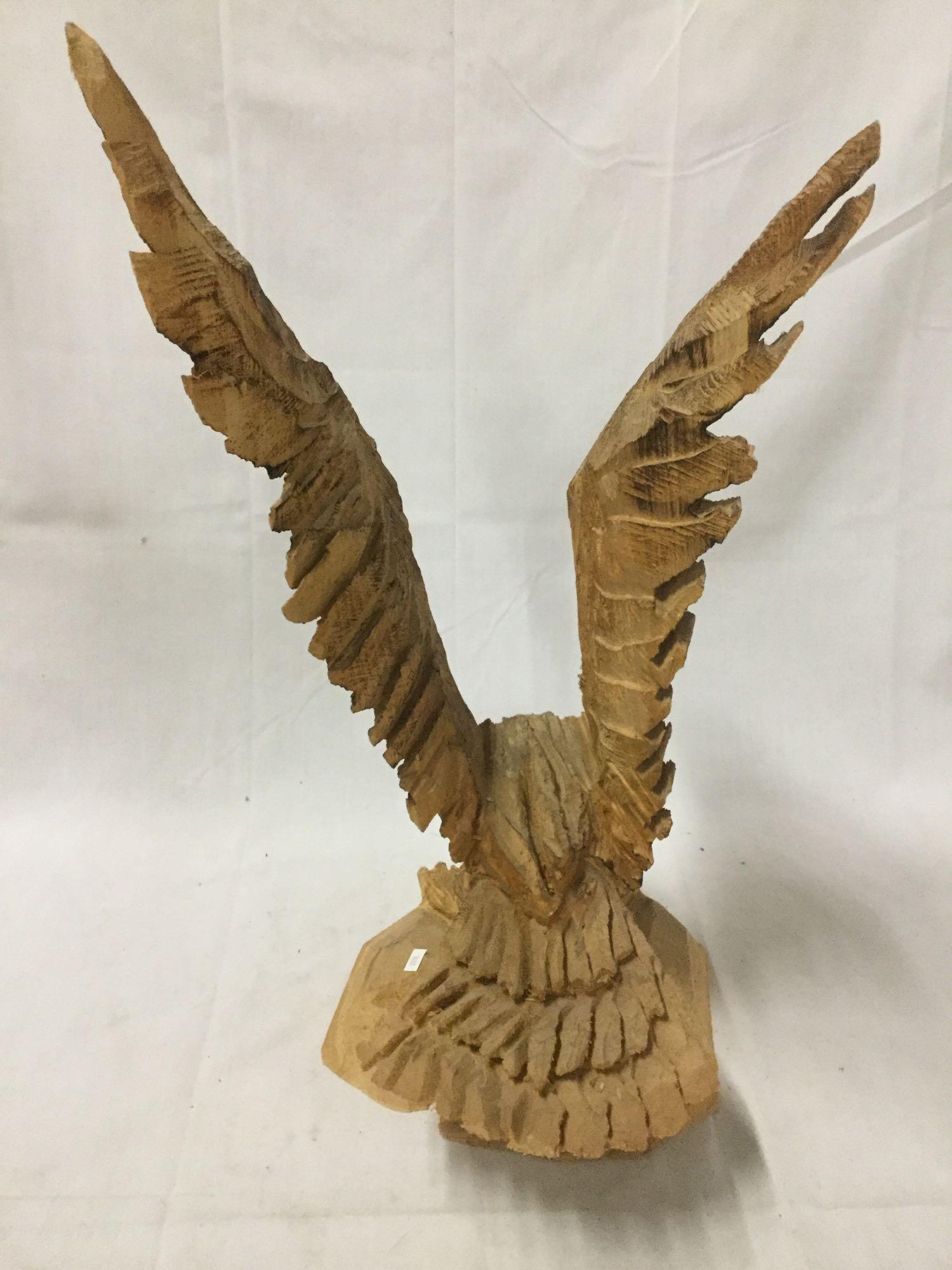 Large wood carved eagle sculpture art piece