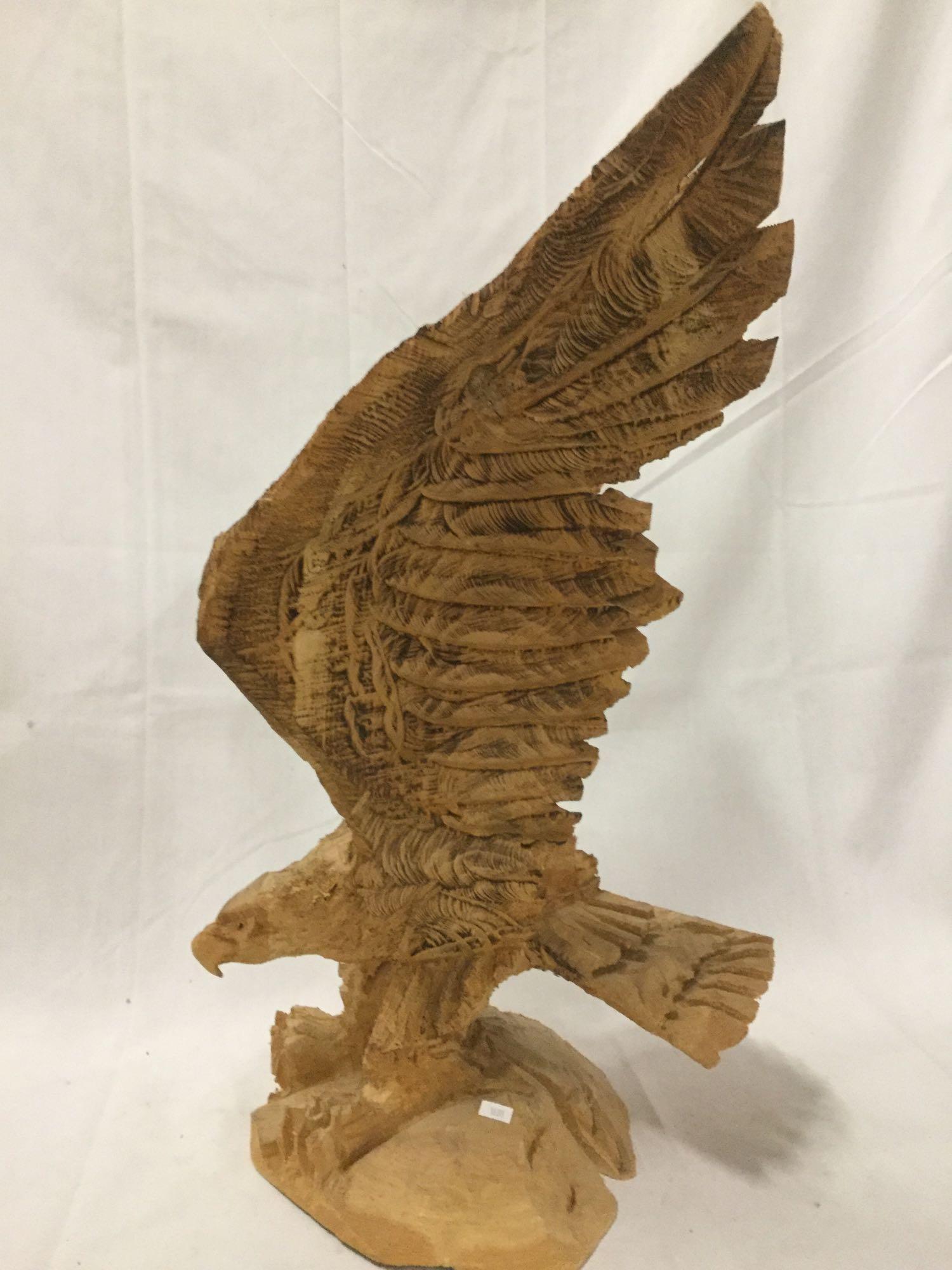 Large wood carved eagle sculpture art piece